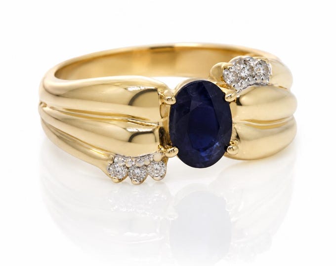 Vintage 10K Gold Sapphire Diamond Ring 1.06 CTW Size 6