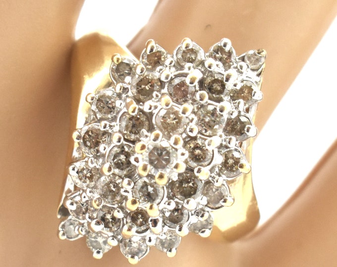 Estate Diamond Ring Vintage 14K Solid Yellow Gold Natural Diamonds Navette Cluster 2 Carats Total Weight Size 6.75 Holiday Gift