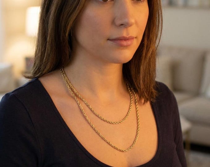 Vintage UNOAERRE 14K Yellow Gold Twisted Rope Chain Necklace, 30 Inch