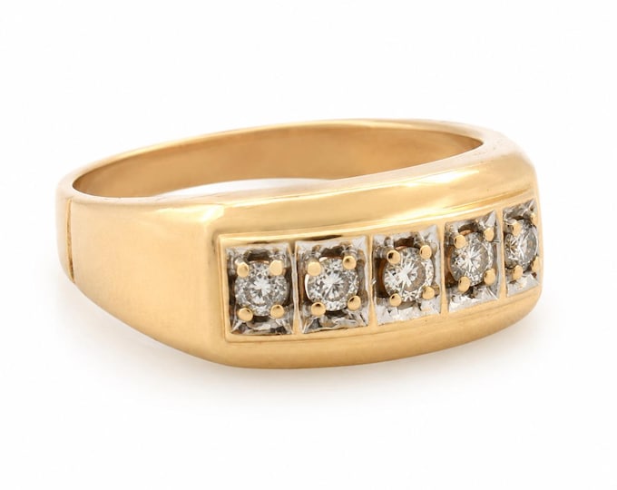 Vintage 14K Gold Mens Five Diamond Wedding Band Ring Size 10