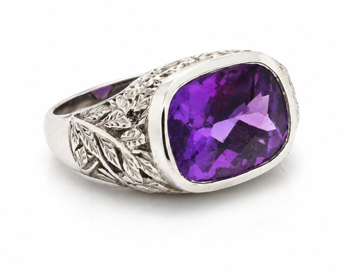 Vintage Amethyst Ring, 14K White Gold, February Birthstone, Size 5.75