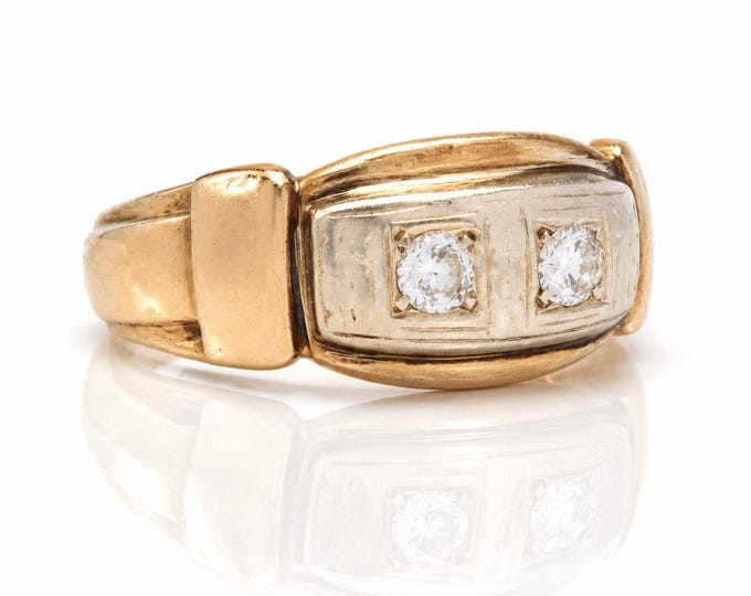 Mid Century 14K Gold Two Diamond Men's Ring Wedding Band Size 9