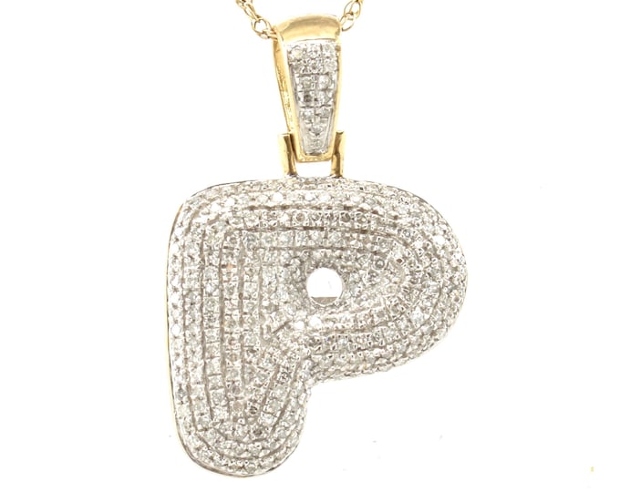 Estate Diamond Pendant Vintage 10K Solid Yellow and White Gold Natural Diamonds Letter P Initial New Old Stock Holiday Gift