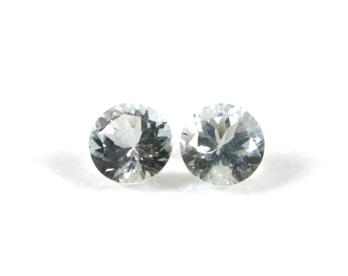 Natural Aquamarines Matched Pair 2.195 Carats Total Weight 6.88 Millimeter Round Cut Aquamarine Loose Gemstone March Birthstone Holiday Gift