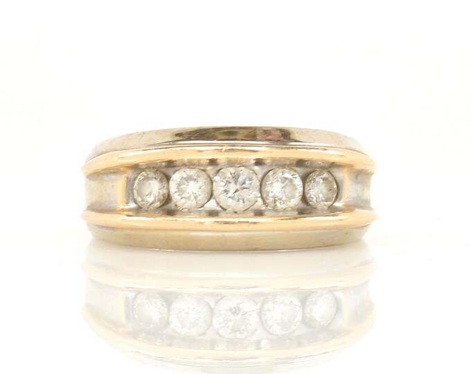 Estate Diamond Ring Vintage 14K Solid Yellow Gold Natural Diamonds 1 Carat Total Weight Gents Gentlemen Men Mans Size 10.75 Father's Day