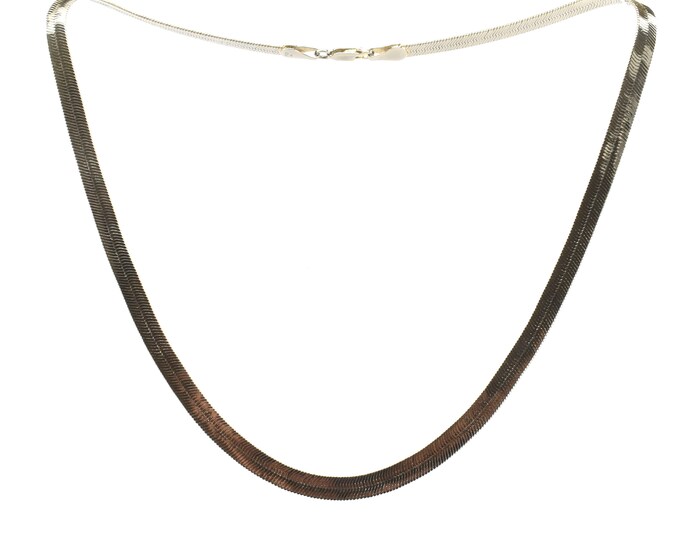 Estate 14K Gold Herringbone Necklace, 20 Inch Italian Chain