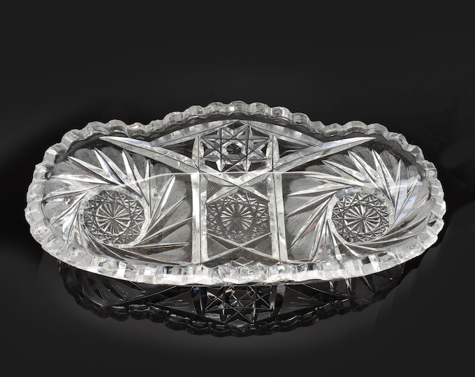 Antique Celery Dish Estate Clear Cut Glass Small Celery Dish 7.5 Inches Long by 3.75 Inches Wide Holiday Gift