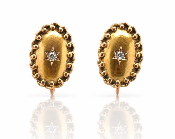 Antique Victorian 14K Gold Diamond Screw Back Earrings c. 1890