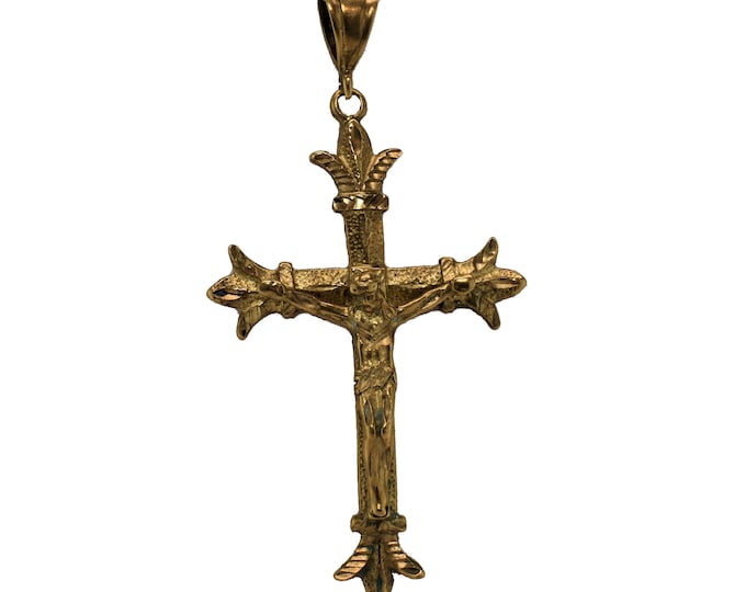 Estate Gold Crucifix Vintage 14K Solid Yellow Gold Pendant Massive Florentine Cross Jesus Christian Over 4 Inches Long Holiday Gift