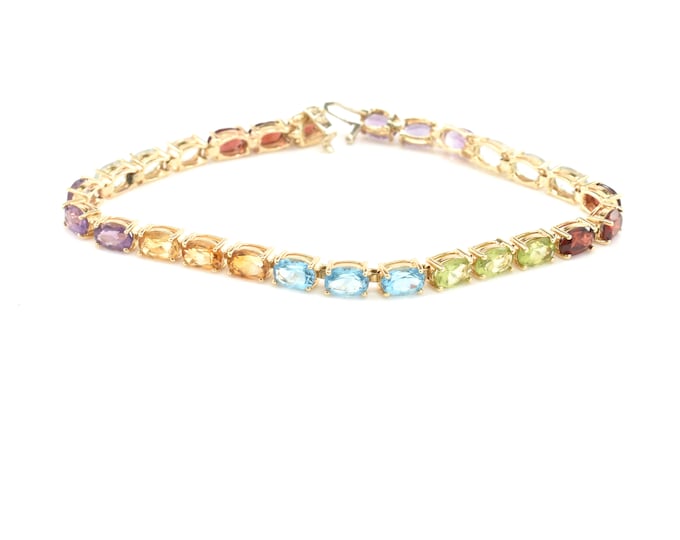 Estate Gemstone Bracelet Vintage 14K Solid Yellow Gold Natural Garnet Topaz Amethyst Peridot Citrine Over 8 Carats Total Holiday Gift
