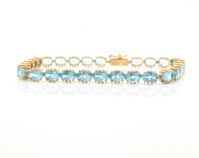 Estate Topaz Bracelet Vintage 14K Solid Yellow Gold Genuine Blue Topaz 7.5 Inches Long December Birthstone Holiday Gift