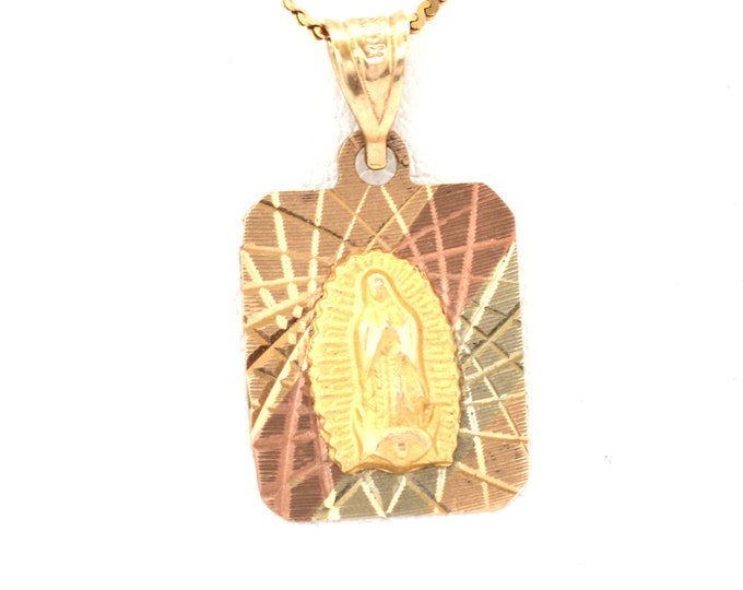 14K Solid Yellow Rose Gold Pendant Blessed Mother Virgin Mary Our Lady Virgen de Guadalupe Vintage Estate Over 2 Grams Holiday Gift