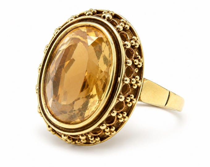 Vintage Oval Citrine Ring, 14K Yellow Gold, November Birthstone, Size 5.75