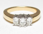 Estate 14K Yellow and White Gold 3 Oval Cut Diamonds Ring 5.98 Grams .65 Carat Total Weight Size 6.5 Valentine