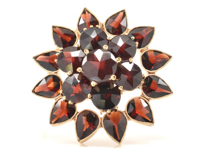 Estate Garnet Brooch Vintage 10K Solid Yellow Gold Natural Garnets Floral Pin 13.36 Carats January Birthstone Made in Germany Valentine