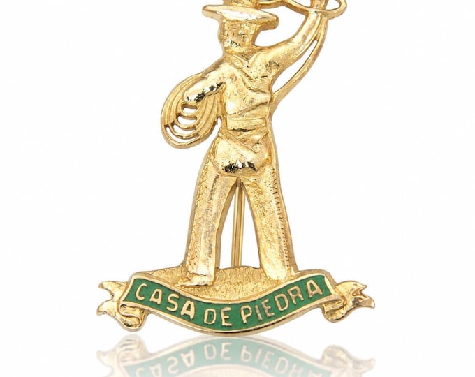 14K Yellow Gold Cowboy Lariat Pin, Casa de Piedra, Shreve & Co. Estate Jewelry