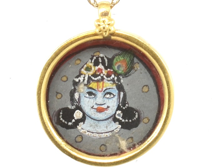 Estate Krishna Charm Vintage 14K Solid Yellow Gold Hindu Diety Holiday Gift