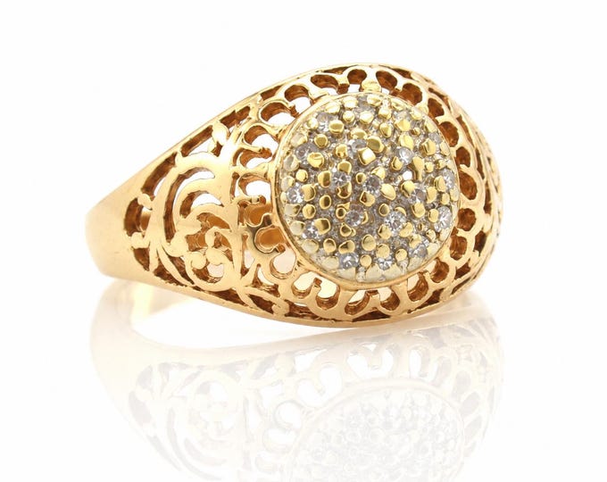 Estate Diamond Ring Vintage 14K Solid Yellow Gold Natural Diamonds Cluster 19 Points Total Weight Size 9 Holiday Gift