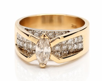 Estate 14K Yellow Gold Champagne Marquise Diamond Ring, .61 Carat, Size 9