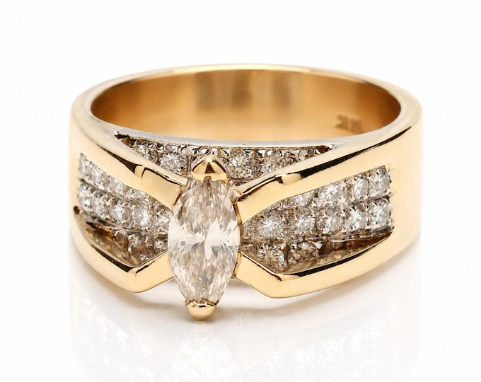 Estate 14K Yellow Gold Champagne Marquise Diamond Ring, .61 Carat, Size 9