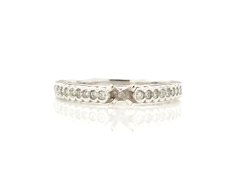 14K White Gold Diamond Semi Mount Engagement Ring Setting, Size 7