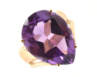 Vintage Amethyst Ring New Old Stock 14K Solid Yellow Gold Natural Amethyst 14.15 Carats Size 4.75 February Birthstone Holiday Gift