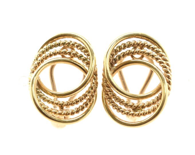 Estate Gold Earrings Vintage 14K Solid Yellow Gold Circles Clip Earrings Holiday Gift