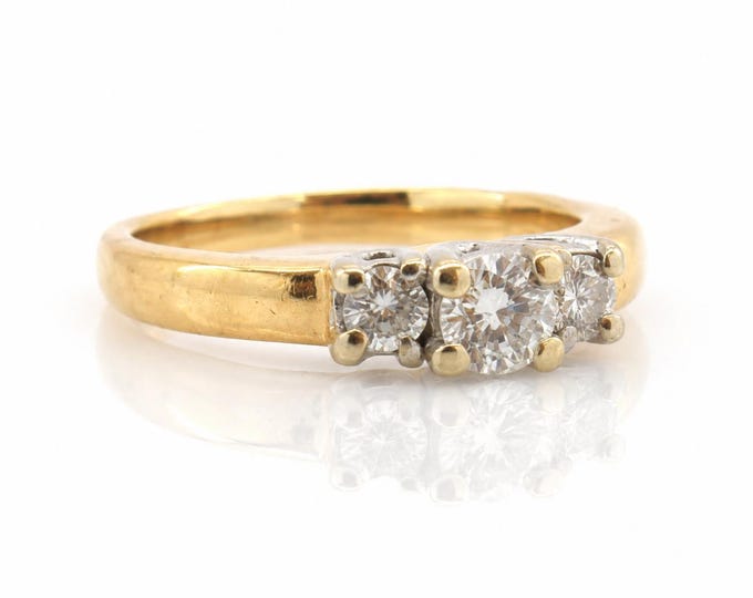 Vintage 14K Gold Three Stone Diamond Engagement Ring 0.76 CTW Signed JST