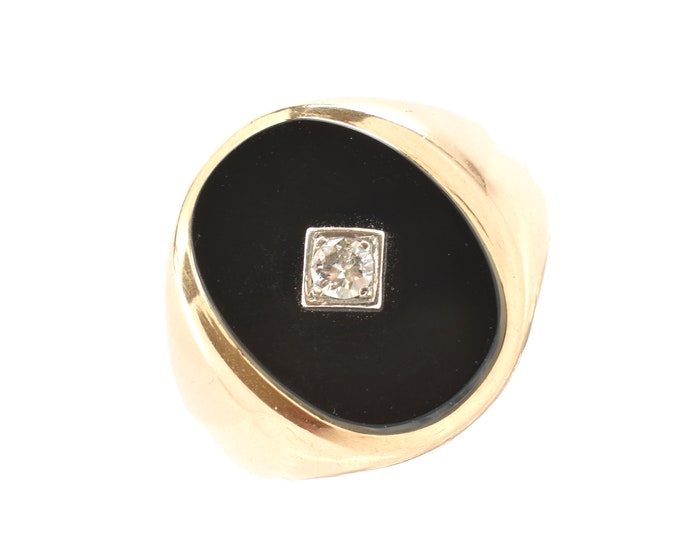 Estate Onyx Ring Vintage 14K Solid Yellow Gold Natural Diamond Size 14 Gent's Men's Man Guy Holiday Gift