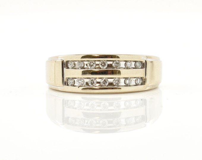 Estate Diamond Ring Vintage 10K Solid White Gold Natural Diamonds .21 Carat Total Weight Size 8.25 Holiday Gift