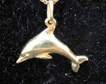 Estate 14K Solid Yellow Gold Dolphin Pendant Charm 1.2 Grams Holiday Gift