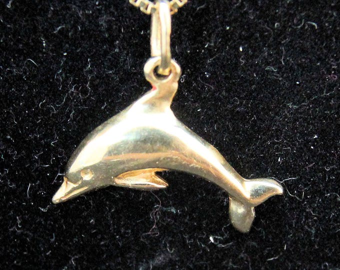 Estate 14K Solid Yellow Gold Dolphin Pendant Charm 1.2 Grams Holiday Gift