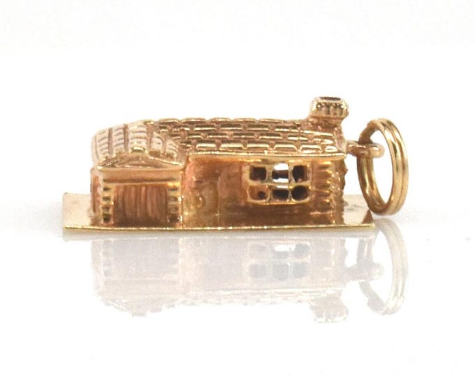 14K Solid Yellow Gold Ranch House Charm Pendant – Mid-Century Style Home