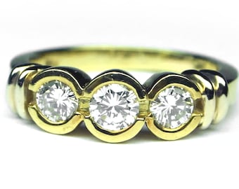 Vintage Diamond Ring, 18K Yellow Gold, Three Stone .83 Carat, Size 6