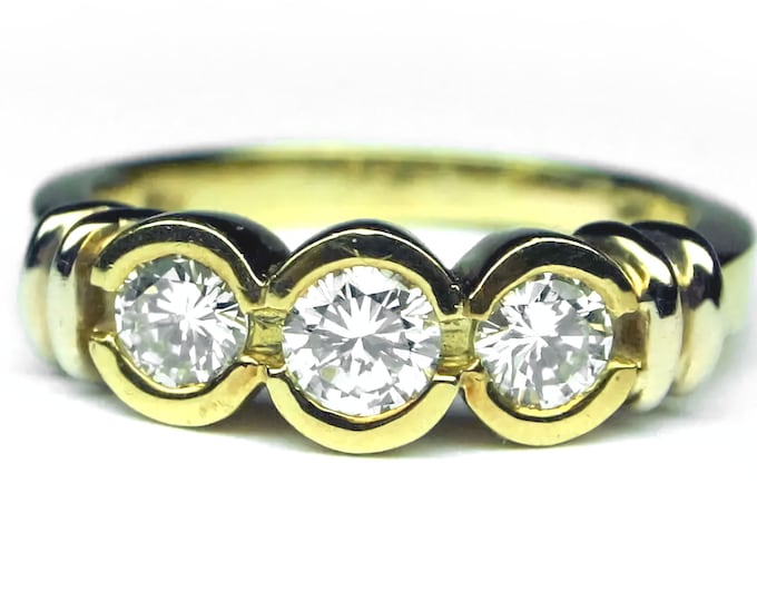 Estate Diamond Ring Vintage 18K Yellow Gold Natural Diamonds .83 Carat Total Weight Size 6 Holiday Gift