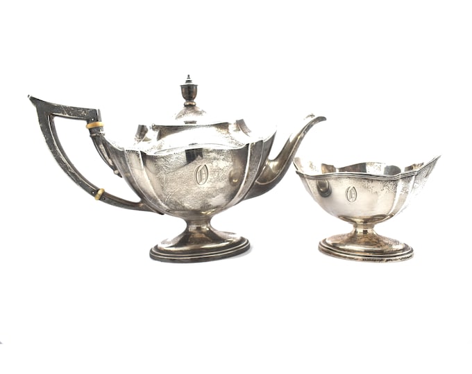 Estate Tea Service Antique Gorham Plymouth Sterling Silver Teapot & Waste Bowl 1914-1915 Monogrammed O Pattern A2442 Holiday Gift