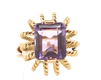 Estate Amethyst Ring Vintage 14K Solid Yellow Gold Natural Amethyst Size 7 February Birthstone Holiday Gift