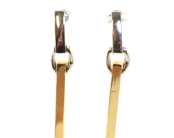 Estate Gold Earrings Vintage 14K Solid White & Yellow Gold Drop Dangle Earrings Holiday Gift