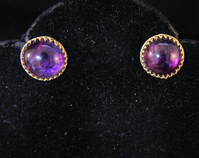 Estate Pair 14K Yellow Gold 12.56 MM Amethyst Screw-Back Earrings 16 Carats Total Weight 5.72 Grams February Birthstone Holiday Gift
