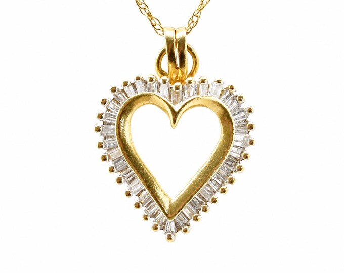 Vintage Diamond Heart Pendant, 10K Yellow Gold, .56 Carat