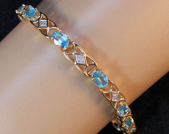 Estate 14K Yellow Gold 6.7 Carats Total Weight Apatite and .05 CTW Diamonds Bracelet 7" Long 9.63 Grams USGL Certified Appraisal Gift