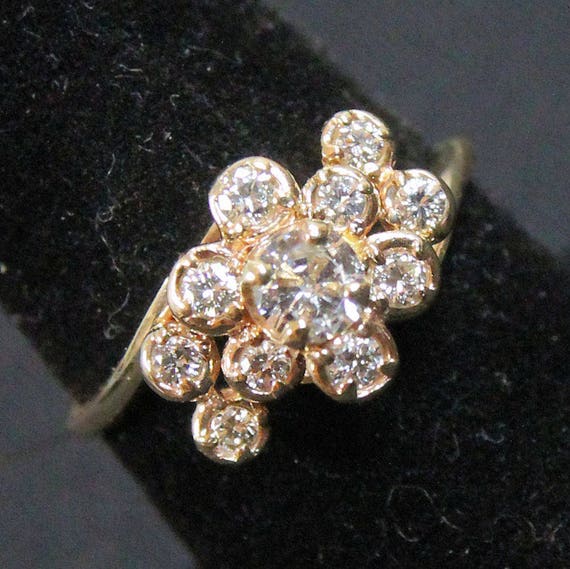 Estate 14K Yellow Gold Diamonds Cluster Ring .56 … - image 2