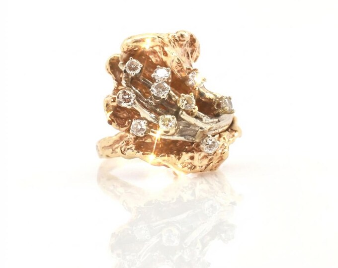 Vintage 14K Gold Diamond Ring, Estate Jewelry Size 7.5