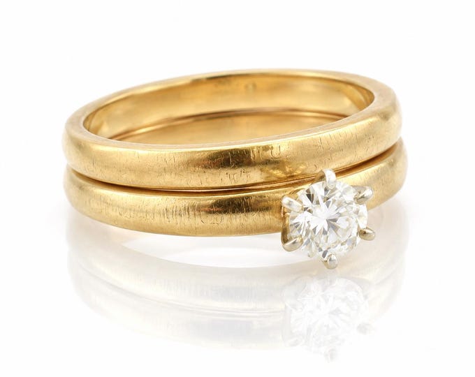 Vintage 14K Yellow Gold VVS2 Diamond Ring Set, Signed BOMI, Size 5