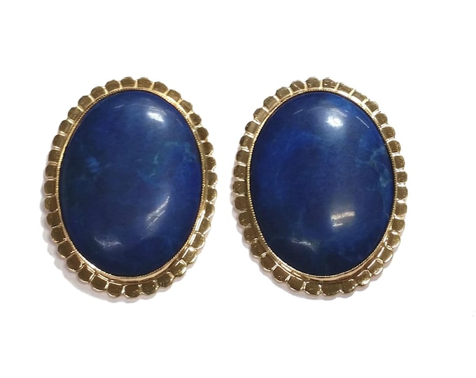 Vintage 14K Gold Lapis Lazuli Clip On Earrings, 28 Carats