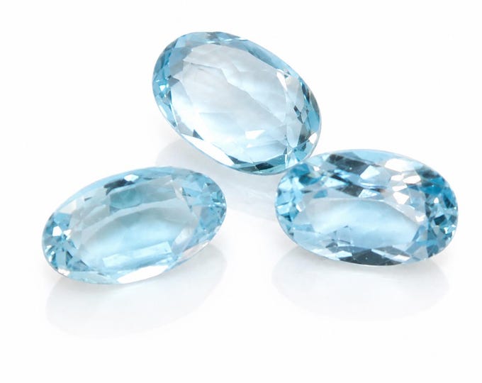 3 Oval Light Blue Topaz Gemstones, .583 Carats Each