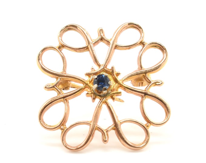 Estate Gold Brooch Vintage 10K Solid Yellow Gold Natural Blue Sapphire Avon Service Award Pin Signed Robbins Holiday Gift