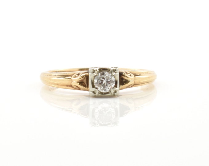 Estate Diamond Ring Antique 14K 18K Yellow White Gold Natural Diamond Solitaire Ring Size 4.5 Holiday Gift