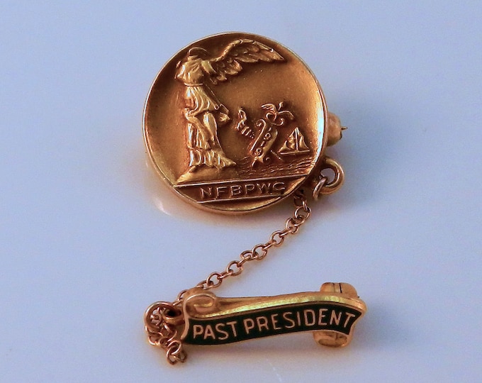 14K Solid Yellow Gold NFBPW Pin National Federation of Business and Professional Women's Clubs Past President Nearly 4 Grams Holiday Gift