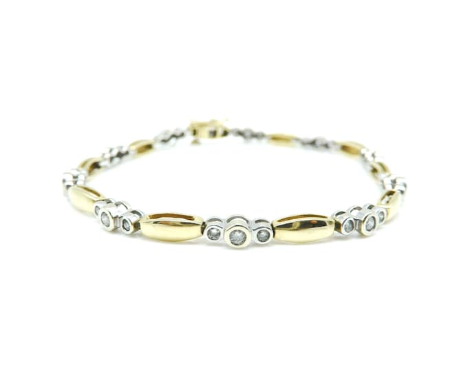 Estate Diamond Bracelet Vintage 14K Solid Yellow and White Gold 30 Natural Diamonds 2.5 Carats Total 7.5 Inches Long Holiday Gift